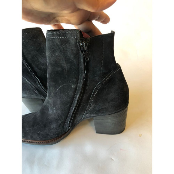 Paul Green Woman’s US 10 Black Suede Distressed Ankle Boots Side Zipper - Picture 2 of 13